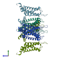 PDB entry 7e7z coloured by chain, side view.