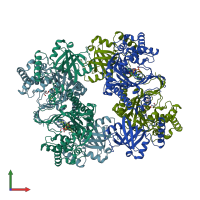 PDB entry 7ea9 coloured by chain, front view.