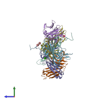 PDB entry 7eam coloured by chain, side view.