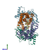 PDB entry 7efo coloured by chain, side view.