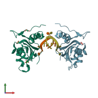 PDB entry 7eiu coloured by chain, front view.