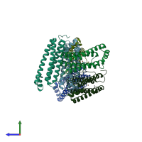 PDB entry 7ek4 coloured by chain, side view.