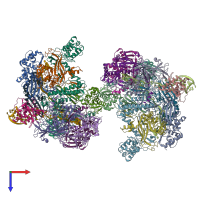 PDB entry 7elm coloured by chain, top view.