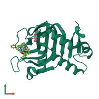 PDB entry 7emv coloured by chain, front view.