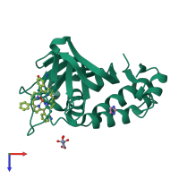 PDB entry 7emv coloured by chain, top view.