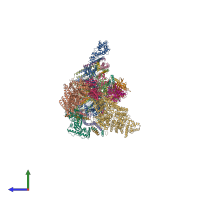 PDB entry 7enj coloured by chain, side view.
