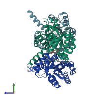 PDB entry 7etd coloured by chain, side view.