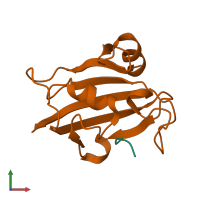 PDB entry 7etu coloured by chain, front view.