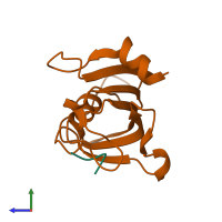 PDB entry 7etu coloured by chain, side view.