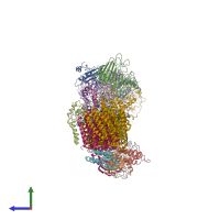 PDB entry 7eu3 coloured by chain, side view.