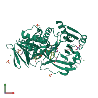 PDB entry 7exs coloured by chain, front view.