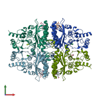 PDB entry 7ezp coloured by chain, front view.