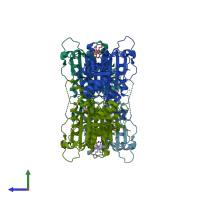 PDB entry 7ezp coloured by chain, side view.