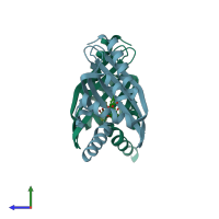 PDB entry 7f0y coloured by chain, side view.