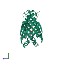 Homo dimeric assembly 1 of PDB entry 7f10 coloured by chemically distinct molecules, side view.