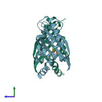 PDB entry 7f10 coloured by chain, side view.