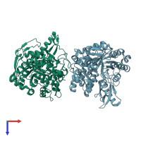 PDB entry 7f1n coloured by chain, top view.