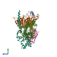 PDB entry 7f55 coloured by chain, side view.