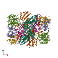 Hetero dodecameric assembly 1 of PDB entry 7f64 coloured by chemically distinct molecules, front view.