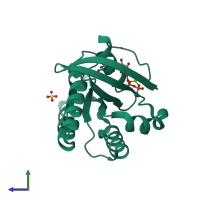 PDB entry 7f68 coloured by chain, side view.