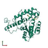 Monomeric assembly 1 of PDB entry 7f8g coloured by chemically distinct molecules, front view.