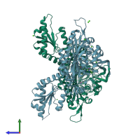 PDB entry 7f9c coloured by chain, side view.