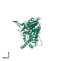 PDB entry 7f9p coloured by chain, side view.