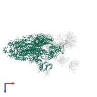 Spike glycoprotein in PDB entry 7faf, assembly 1, top view.