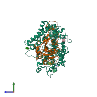 PDB entry 7fdg coloured by chain, side view.