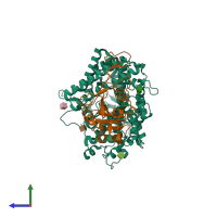 PDB entry 7fdi coloured by chain, side view.