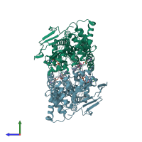 PDB entry 7fdv coloured by chain, side view.