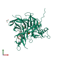 PDB entry 7fdz coloured by chain, front view.