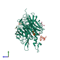 PDB entry 7fdz coloured by chain, side view.