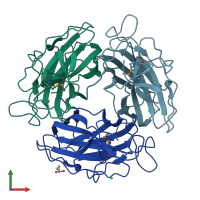 PDB entry 7fe0 coloured by chain, front view.