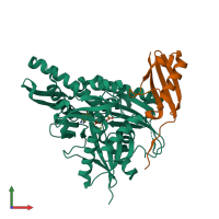 PDB entry 7fgm coloured by chain, front view.