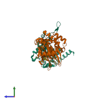PDB entry 7fk0 coloured by chain, side view.