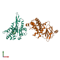 PDB entry 7fk2 coloured by chain, front view.