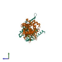 PDB entry 7fka coloured by chain, side view.