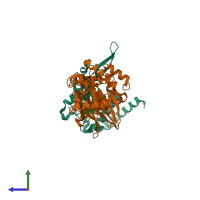 PDB entry 7fko coloured by chain, side view.