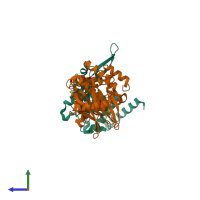 PDB entry 7fmc coloured by chain, side view.