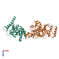 PDB entry 7fmp coloured by chain, top view.