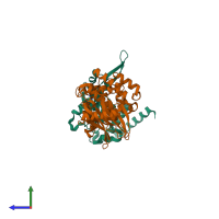 PDB entry 7fmt coloured by chain, side view.