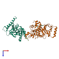 PDB entry 7fn1 coloured by chain, top view.