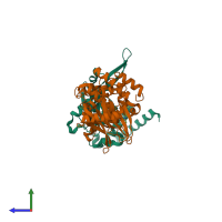 PDB entry 7fnj coloured by chain, side view.