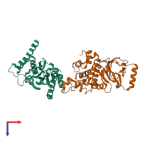 PDB entry 7fnj coloured by chain, top view.