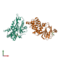 PDB entry 7fo6 coloured by chain, front view.