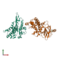 PDB entry 7fpk coloured by chain, front view.