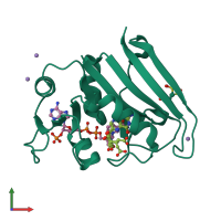 PDB entry 7fpy coloured by chain, front view.