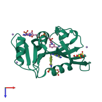 PDB entry 7fpy coloured by chain, top view.