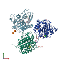 PDB entry 7fqj coloured by chain, front view.